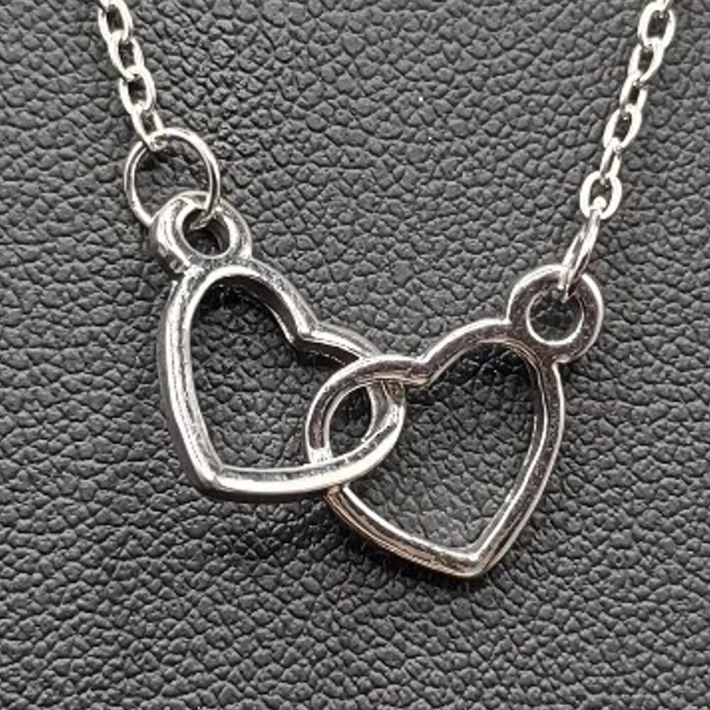 Stainless Steel Necklace Linked Hearts Intertwined Love Vintage BOHO Fashion NEW